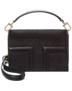 TOTEME T Flap Mini Haircalf & Leather Shoulder Bag - Black