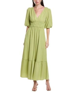 Maison Tara Wave Crepe Short Sleeve Midi Dress - Green