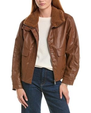 Sam Edelman Glazed Stand Collar Bomber Jacket - Brown