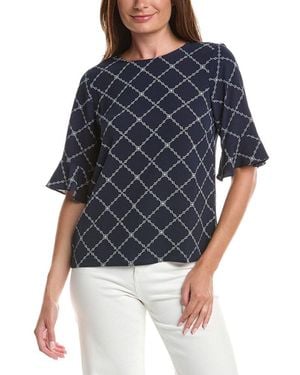 Cece Ruff Cuff Bubble Crepe Blouse - Blue