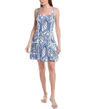 Ellen Tracy Dotted Lace Trim Linen-Blend Dress - Blue