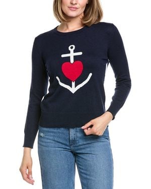 Hannah Rose Anchor Heart Side Panel Cashmere-Blend Jumper - Blue