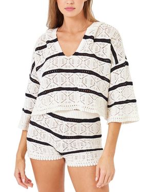 LSPACE Striped Diamond Eyes Hoodie - White