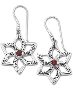 Samuel B. Silver 1.20 Ct. Tw. Garnet Flower Earrings - White