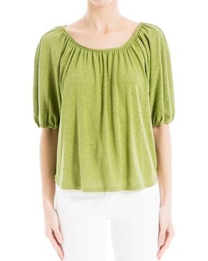 Max Studio Short Bubble Sleeve Knit Top - Green