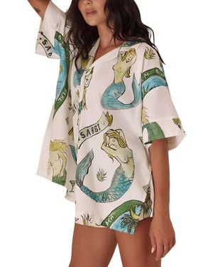 Esea 2Pc Linen-Blend Shirt & Short Set - Multicolor