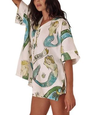 Esea 2Pc Linen-Blend Shirt & Short Set - Multicolour