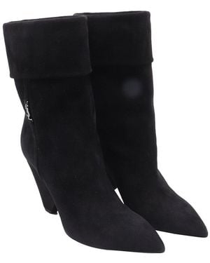 Saint Laurent Suede Niki 85 Wedge Bootie (Authentic Pre-Loved) - Black