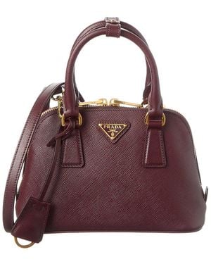 Prada Logo Mini Saffiano Leather Satchel - Purple
