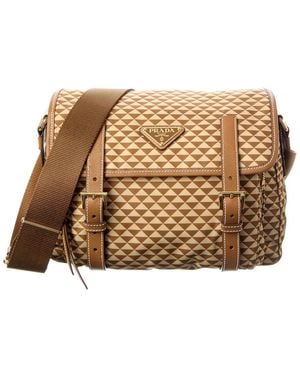 Prada Logo Nylon & Leather Shoulder Bag - Brown