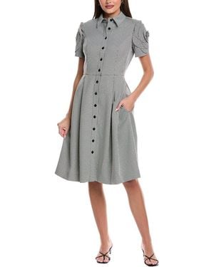 Teri Jon Houndstooth Shirt Dress - Grey