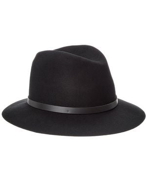 Rag & Bone Floppy Brim Leather-Trim Wool Fedora - Black