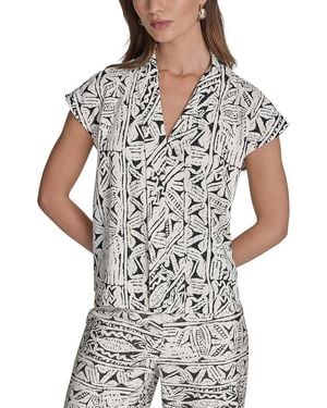 Halston Printed V-Neck Top - White