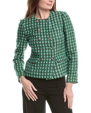 Tahari Tweed Double Breasted Blazer - Green