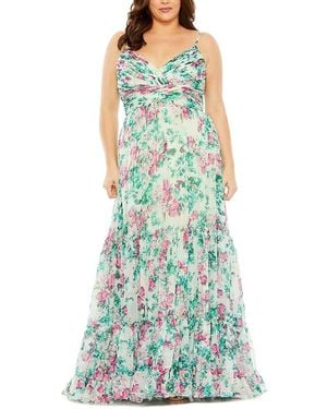 Mac Duggal Plus Floral Tiered Ruched Gown - Green