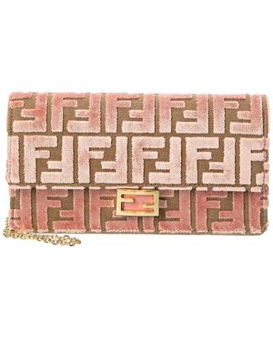 Fendi Baguette Ff Velvet & Leather Wallet On Chain - Pink