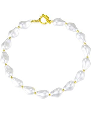Liv Oliver 18k Plated 21-15mm Pearl Baroque Chunky Necklace - White