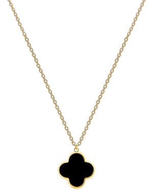 Gabi Rielle 14K Over Onyx Clover Necklace - Metallic
