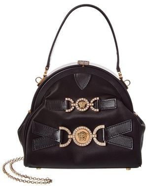 Versace Medusa 95 Satin & Leather Shoulder Bag - Black