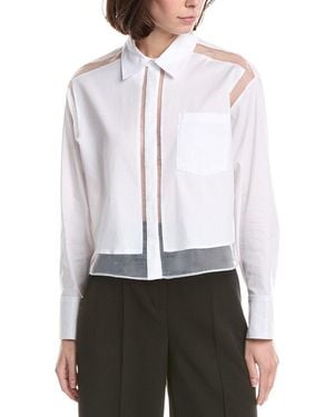 Kenneth Cole Combo Panels Poplin Crop Shirt - White