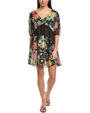 Johnny Was Metallic Notte Silk-Blend Babydoll Blouse - Black