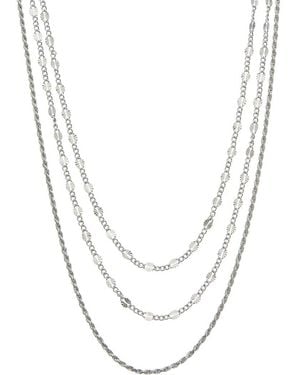 Italian Gold Over Silver 18K Plated Multi Strand Necklace - White