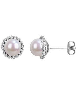 Rina Limor 0.32 Ct. Tw. Lab-Grown Created Sapphire & 7-7.5 Mm Pearl Halo Stud Earrings - Metallic