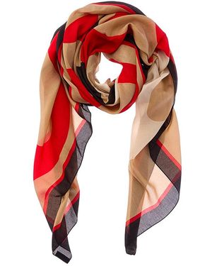 Burberry Logo Silk Scarf - Red