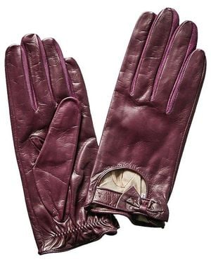 Portolano Aubergine Leather Driving Gloves - Red