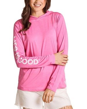 Life Is Good. Long Sleeve Hooded Sun Crusher Shirt - Pink
