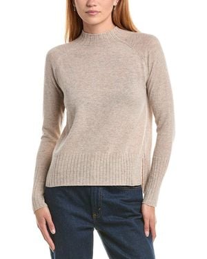 Forte Hi Low Rib Trim Funnel Neck 100% Cashmere Jumper - Natural