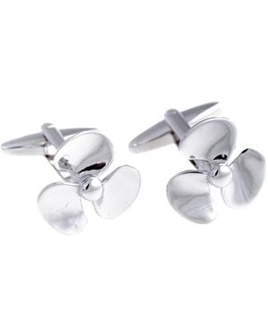 Bey-berk Rhodium Plated Propeller Cufflinks - White
