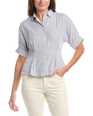 Max Studio Roll Cuff Pintuck Button Front Shirt - Grey
