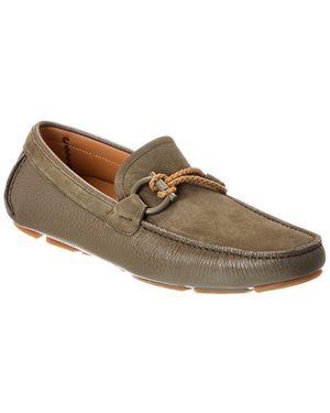 Ferragamo Front Gancini Suede & Leather Driver, Green Ferragamo Gancini driving loafers for Men - Green in USA  main image 2