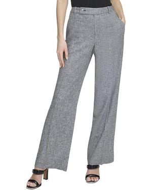 DKNY Mini Windowpane Linen-Blend Trouser - Gray