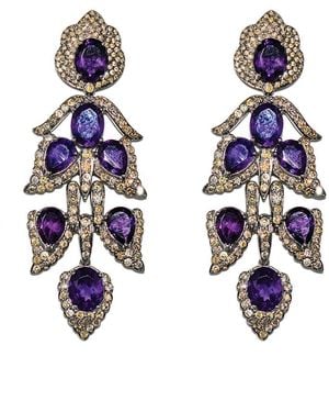 Arthur Marder Fine Jewelry Silver 28.80 Ct. Tw. Diamond & Amethyst Leaf Earrings - Multicolour