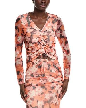 Laundry by Shelli Segal Floral Printed Ruched Mesh Top - Pink