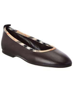 Burberry Check Trim Leather Ballerina Flat - Brown