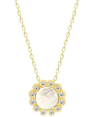 Gabi Rielle 14K Over Pearl Cz Sunlite Necklace - Metallic