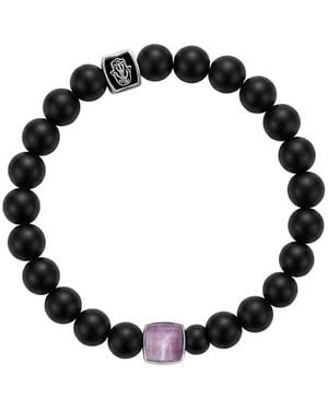 Karma and Luck Birthstone Plated Amethyst Stretch Bracelet - Black