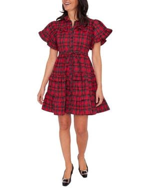Sail To Sable Tie Waist Shirt Dress - Red