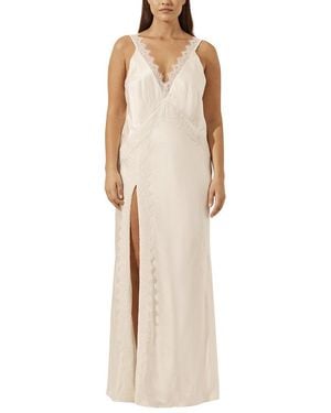Shona Joy La Lune Cumulus Silk Lace Strap Split Maxi Dress - Natural