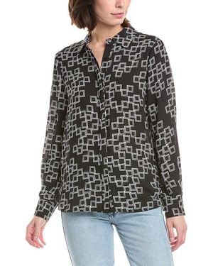 Tahari Button Down Printed Blouse - Black