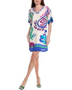 Johnny Was Tate Silk-Blend Shift Dress - Blue