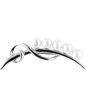 Splendid Rhodium Plated Silver 5-5.5mm Freshwater Pearl Brooch - Metallic
