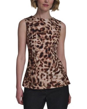 Halston Sleeveless Leopard Print Top - Brown
