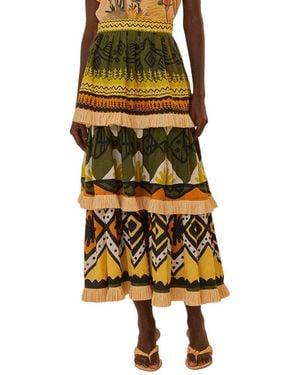 FARM Rio Linen-Blend Creation Midi Skirt - Yellow