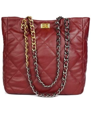 Tiffany & Fred Paris Quilted Leather Tote - Red