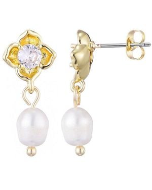 Adornia 14K Plated 6-8Mm Pearl Crystal Flower Earrings - White