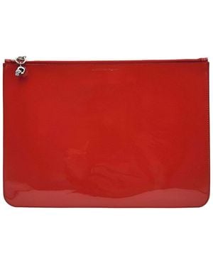 McQueen Skull Charm Leather Pouch - Red